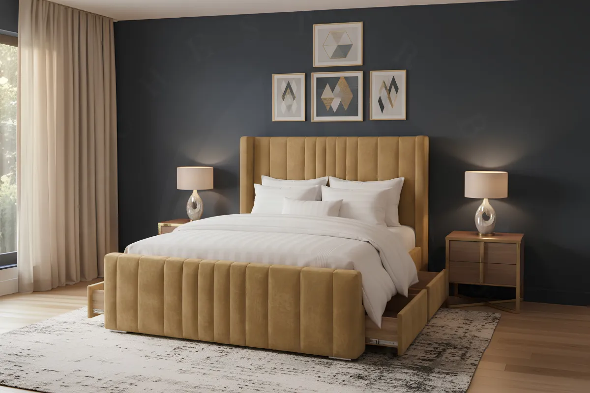 Cloyde Winged Divan Bed – Luxury Upholstered Storage Bed with Wingback Headboard