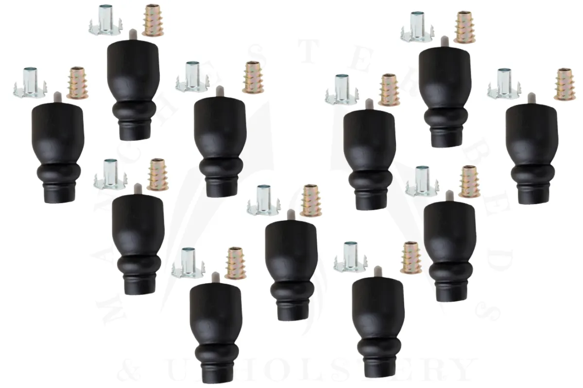 Black Wooden Furniture Legs with M8 Screw Thread – Replacement Sofa, Chair & Ottoman Feet (1–12 Pack)